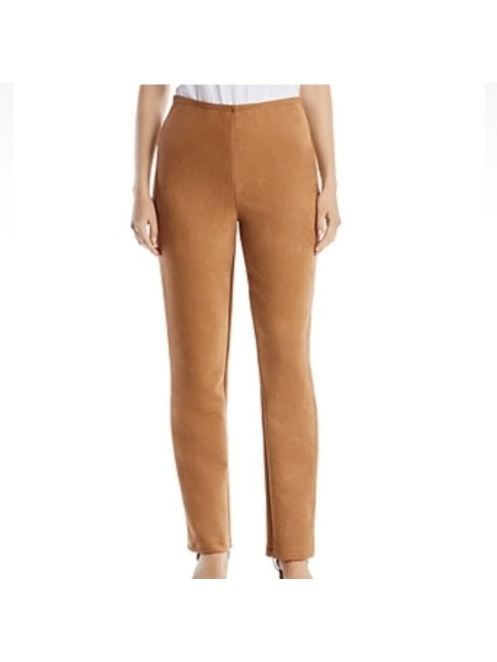 &Basics Womens Faux Suede Straight Leg Pants In Camel - Picture 2 of 8